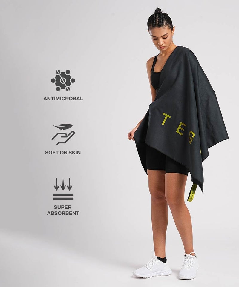 TEGO منشفة ويف للجسم بالكامل | منشفة ميكروفايبر سريعة الجفاف ومضغوطة للجيم والسباحة والسفر | 150 × 75 سم منشفة كاملة الطول - سوداء - Image 3