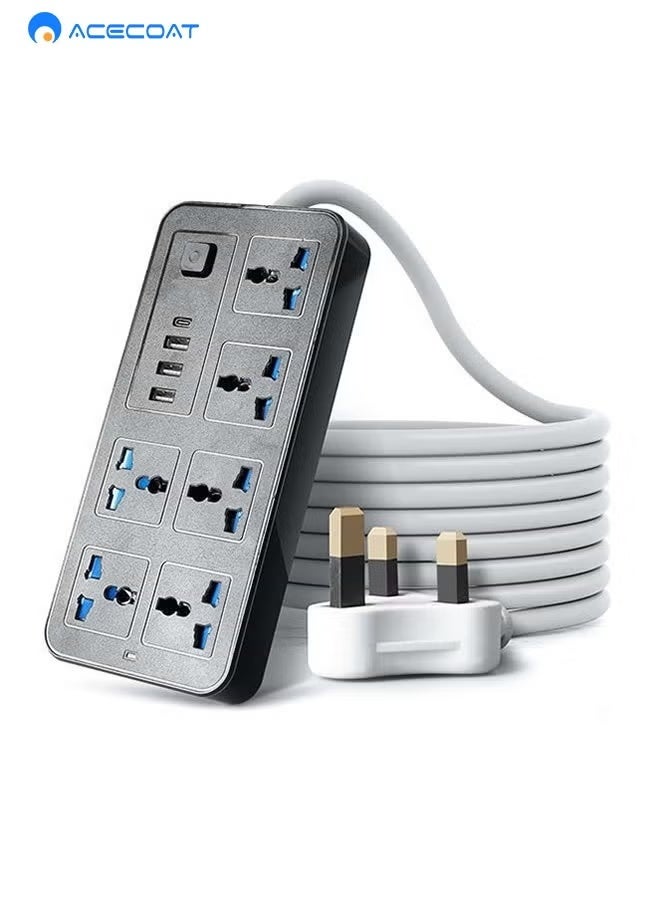BIVATU Extension Cord 2000W 2.4A with 3m Cable | 6 AC Plugs & 4 USB Ports | Multi-Socket Power Strip for Home & Office - Image 1