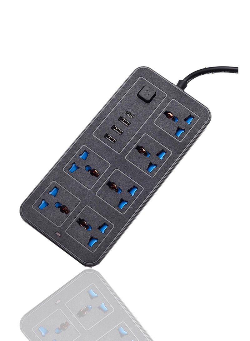 BIVATU Extension Cord 2000W 2.4A with 3m Cable | 6 AC Plugs & 4 USB Ports | Multi-Socket Power Strip for Home & Office - Image 2