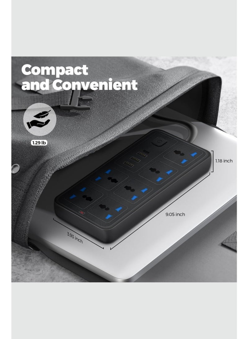 BIVATU Extension Cord 2000W 2.4A with 3m Cable | 6 AC Plugs & 4 USB Ports | Multi-Socket Power Strip for Home & Office - Image 5