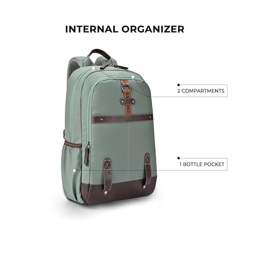 Gear Classic 4 Faux Leather (Without Anti Theft) 16"/20L Medium Water Resistant Laptop Backpack/Casual Backpack/Daypack/Travel Backpack/College Bag For Men/Women(Sage Green-Brown) - Image 3