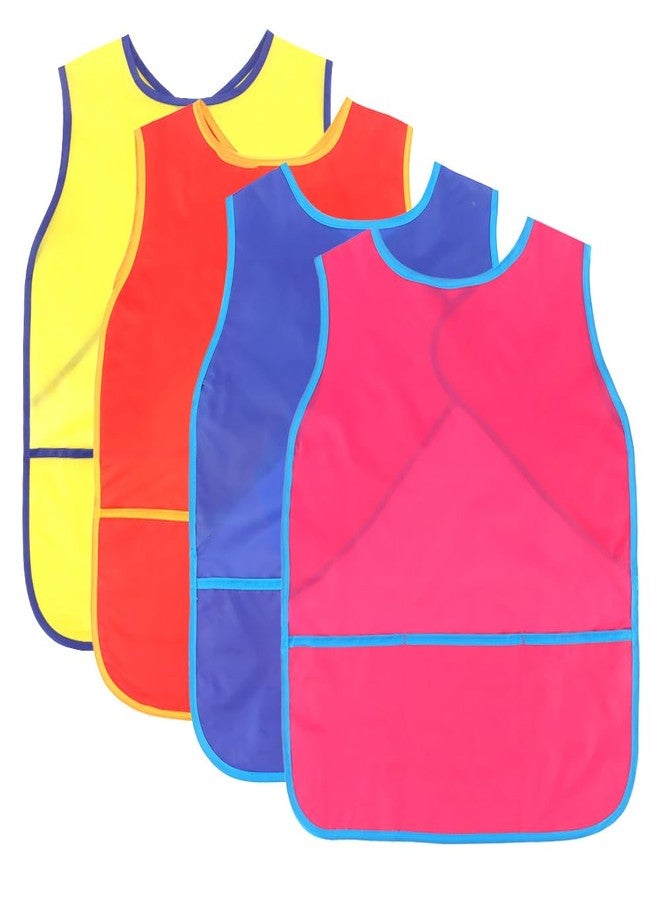 AOPRIE Art Smock Painting Apron Colorful Waterproof Artist Smock Artist Painting Aprons with Long Sleeve Blue Red Yellow, 4 Pack - Image 1