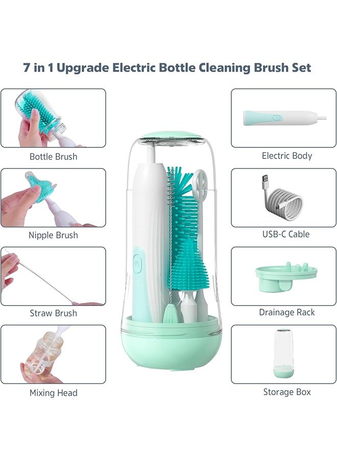 Super ZYouth Electric Bottle Brush Cleaner, Travel Bottle Cleaner Kit for Baby with Silicone Bottle, Nipple and Straw Brush, Stirring Head, Drying Rack and Storage Box, Green  - Image 3