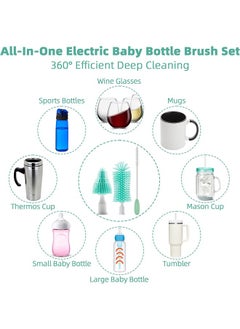 Super ZYouth Electric Bottle Brush Cleaner, Travel Bottle Cleaner Kit for Baby with Silicone Bottle, Nipple and Straw Brush, Stirring Head, Drying Rack and Storage Box, Green  - Image 4
