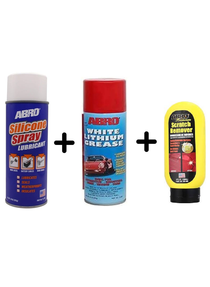 Abro Abro Premium Kit White Lithium Grease + Silicone Spray for Battery Cable Lubrication + Premium Scratch Remover SR-800