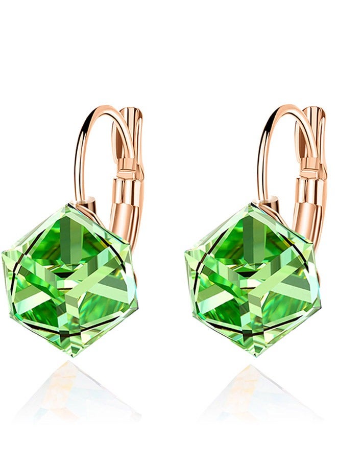 EVEVIC Cube Austrian Crystal Drop Leverback Earrings for Women Fashion 14K Rose Gold Plated Hypoallergenic Jewelry - Image 1