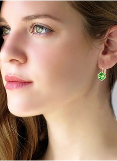 EVEVIC Cube Austrian Crystal Drop Leverback Earrings for Women Fashion 14K Rose Gold Plated Hypoallergenic Jewelry  - Image 2