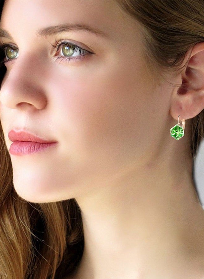 EVEVIC Cube Austrian Crystal Drop Leverback Earrings for Women Fashion 14K Rose Gold Plated Hypoallergenic Jewelry - Image 2