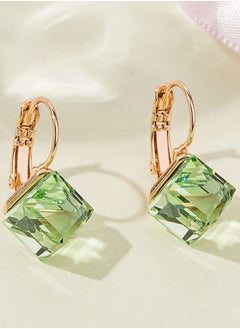 EVEVIC Cube Austrian Crystal Drop Leverback Earrings for Women Fashion 14K Rose Gold Plated Hypoallergenic Jewelry  - Image 4