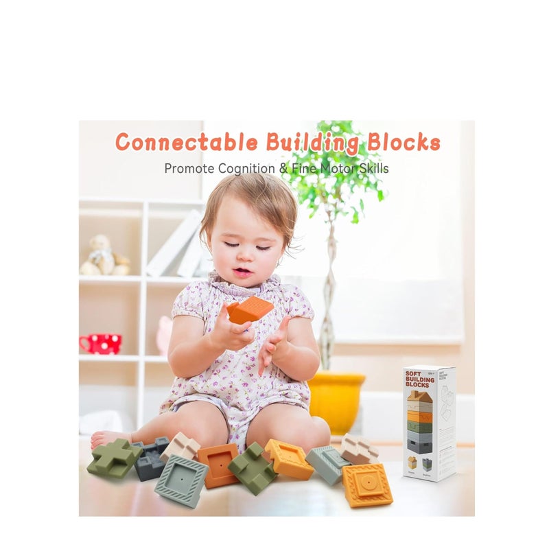 SOLARAE كتل الأطفال كتل بناء ناعمة، 10 قطع كتل تكديس مونتيسوري حسية ضغط ألعاب التسنين للأطفال الصغار 6 12 18 شهر، هدية مثالية لعيد ميلاد الأولاد والبنات - Image 5