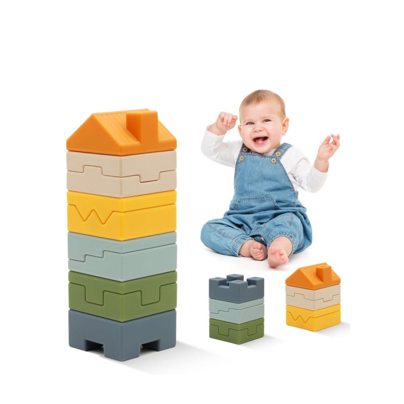 SOLARAE كتل الأطفال كتل بناء ناعمة، 10 قطع كتل تكديس مونتيسوري حسية ضغط ألعاب التسنين للأطفال الصغار 6 12 18 شهر، هدية مثالية لعيد ميلاد الأولاد والبنات - Image 1