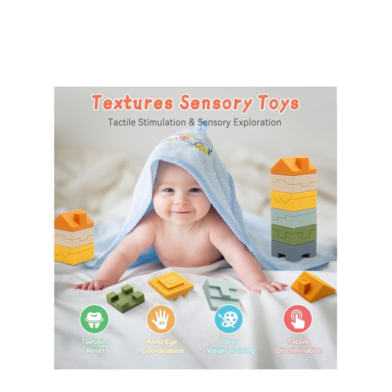 SOLARAE كتل الأطفال كتل بناء ناعمة، 10 قطع كتل تكديس مونتيسوري حسية ضغط ألعاب التسنين للأطفال الصغار 6 12 18 شهر، هدية مثالية لعيد ميلاد الأولاد والبنات - Image 3