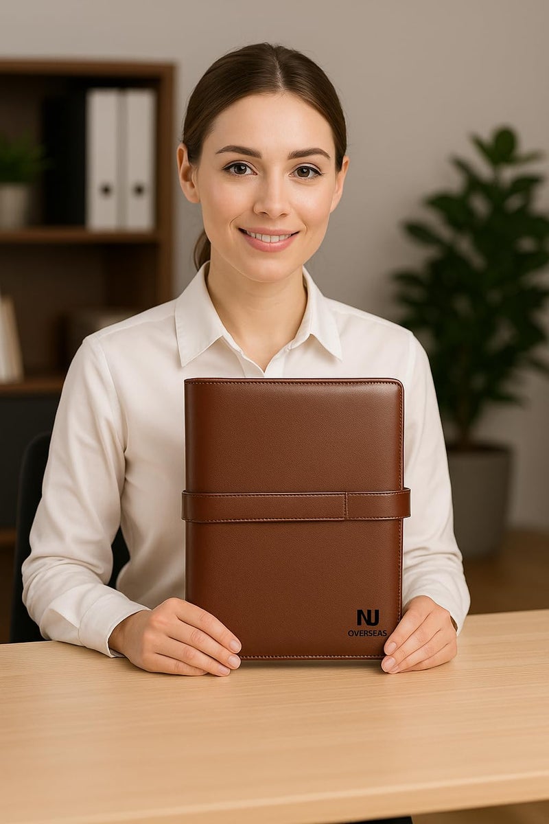 NJ OVERSEAS Dak Folder Rfid Protected,Leather Binder File,Four Flapper Pu Leather Folder,Useful For Keeping Highly Precious Documents,Leather Cover With Velcro Belt Closure(Size: 15 X 11 Inch)(Brown) - Image 4