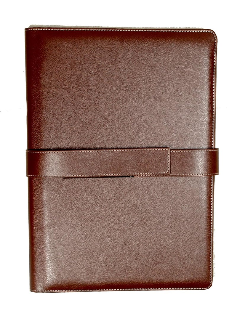 NJ OVERSEAS Dak Folder Rfid Protected,Leather Binder File,Four Flapper Pu Leather Folder,Useful For Keeping Highly Precious Documents,Leather Cover With Velcro Belt Closure(Size: 15 X 11 Inch)(Brown) - Image 1