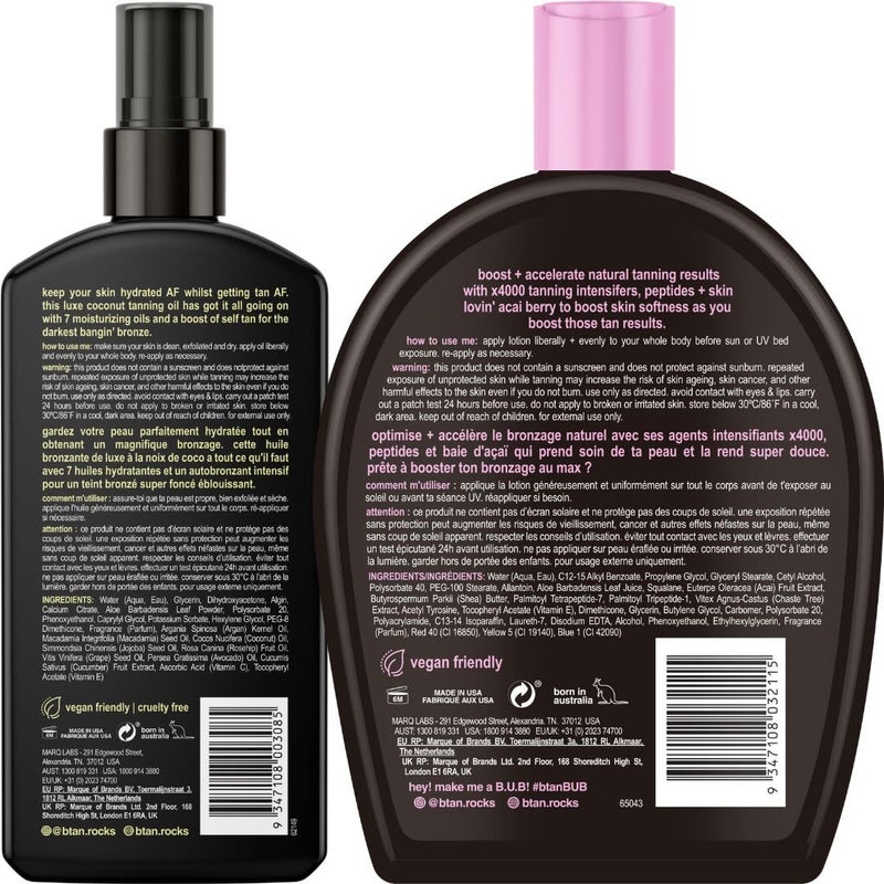 b tan b.tan Tanning Oil & UV Tan Bed Lotion Kit | Best Dark Sun Tanner Bundle - Fast, Tinted, Indoor Outdoor Browning Accelerator Cream & Dark Bronzing Spray, Body Tan Extender, No Suntan Protection - Image 2