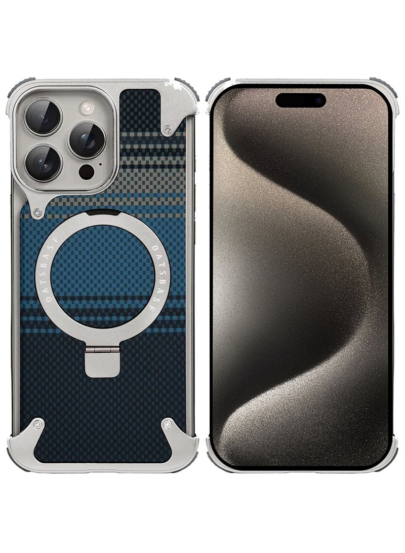 CATANES Case Cover for iPhone 15 Pro Max, Magnetic Ring Stand, Carbon Fiber Texture, Shockproof Armor, MagSafe Compatible - Blue - Image 3