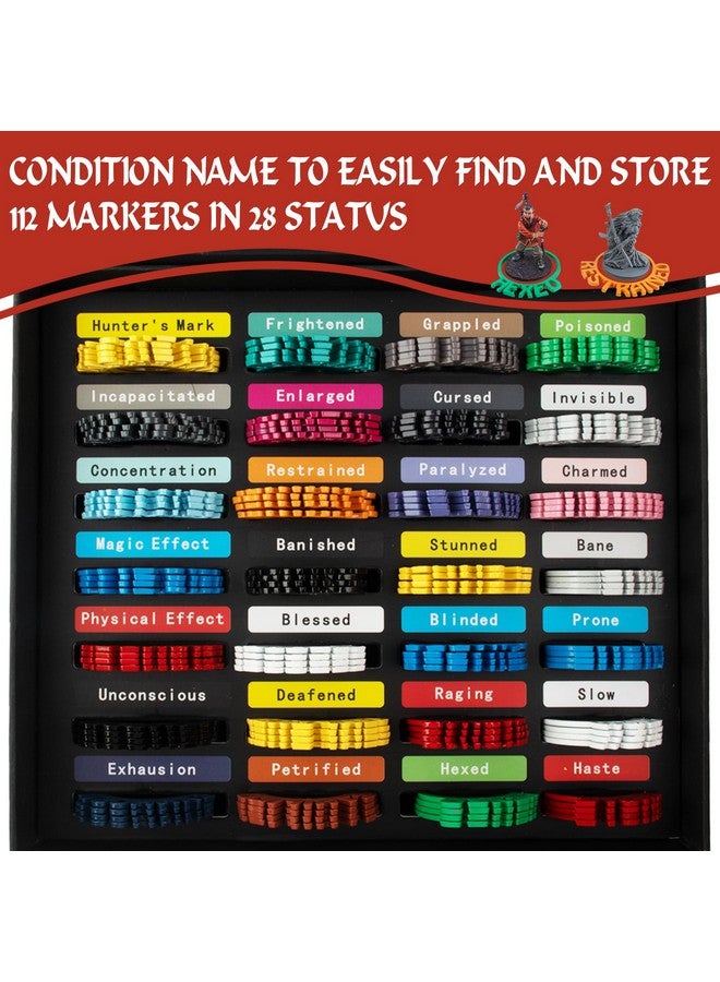 Byhoo Metal Dnd Condition Rings 112 Pcs In 28 Markers, Dnd Miniatures Status Effect Rings With Storage Box, Excellent Gift For Dungeon And Dragons And Ttrpg Fans