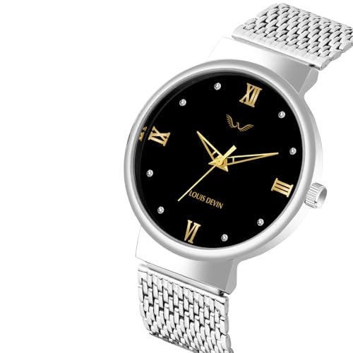 LOUIS DEVIN Stainless Steel Chain Analog Wrist Watch for Men (Black Dial) | LD-GR078-BLK-CH - Image 4