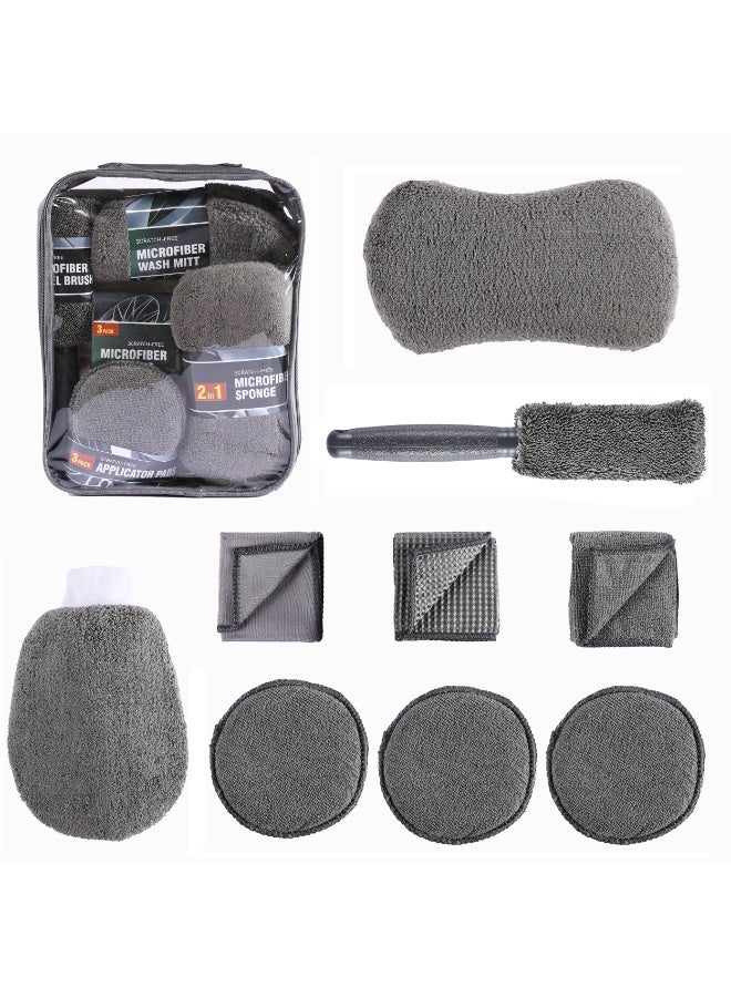 Halamodo Car Cleaning Tools Kit Car Detailing Set Tire Brush Polishing Towel Cloth Wash Sponge Microfiber Cleaning Mitt Towels Kit - Image 2