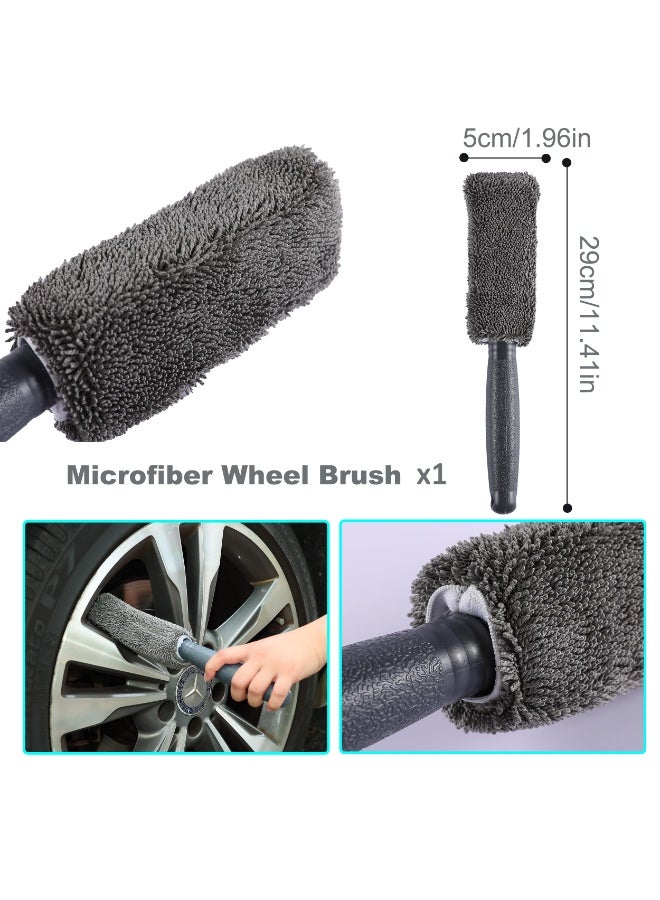 Halamodo Car Cleaning Tools Kit Car Detailing Set Tire Brush Polishing Towel Cloth Wash Sponge Microfiber Cleaning Mitt Towels Kit - Image 5