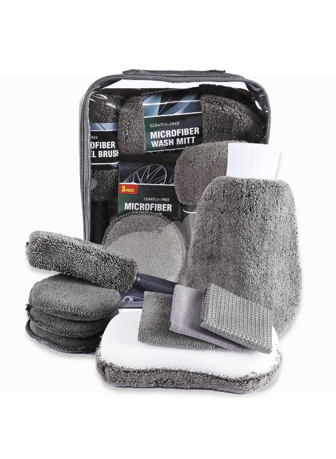 Halamodo Car Cleaning Tools Kit Car Detailing Set Tire Brush Polishing Towel Cloth Wash Sponge Microfiber Cleaning Mitt Towels Kit - Image 1