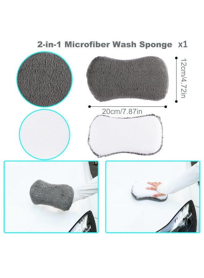 Halamodo Car Cleaning Tools Kit Car Detailing Set Tire Brush Polishing Towel Cloth Wash Sponge Microfiber Cleaning Mitt Towels Kit - Image 3