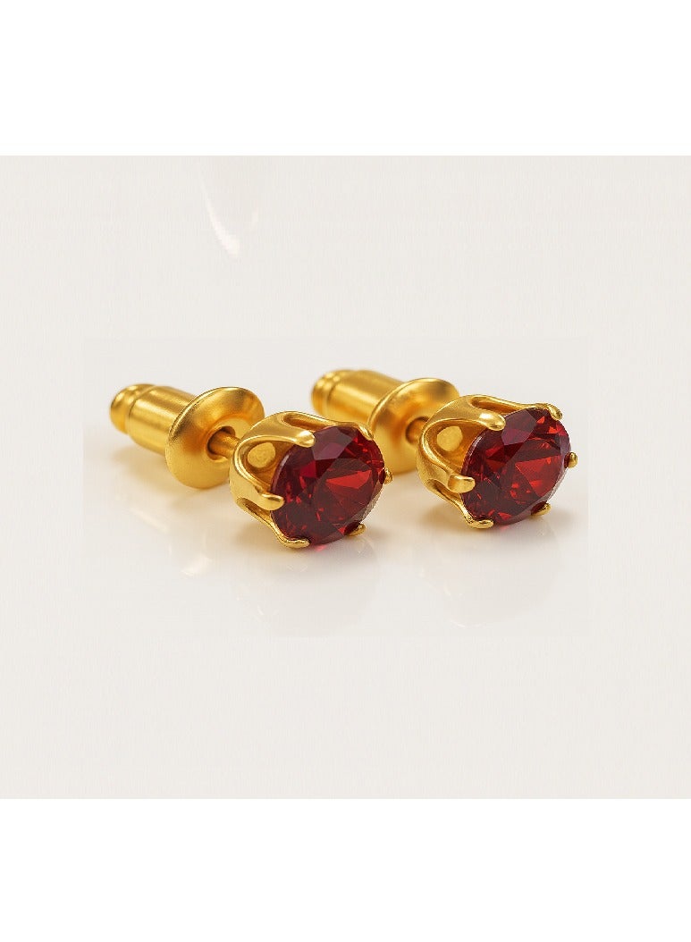Earss Ruby Birth Stone July Gold Earring | Stainless Steel | 18K Gold Plated - Image 1