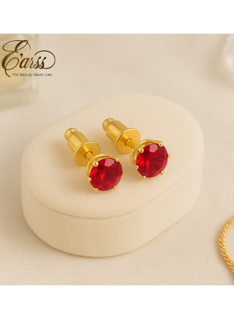 Earss Ruby Birth Stone July Gold Earring | Stainless Steel | 18K Gold Plated - Image 4