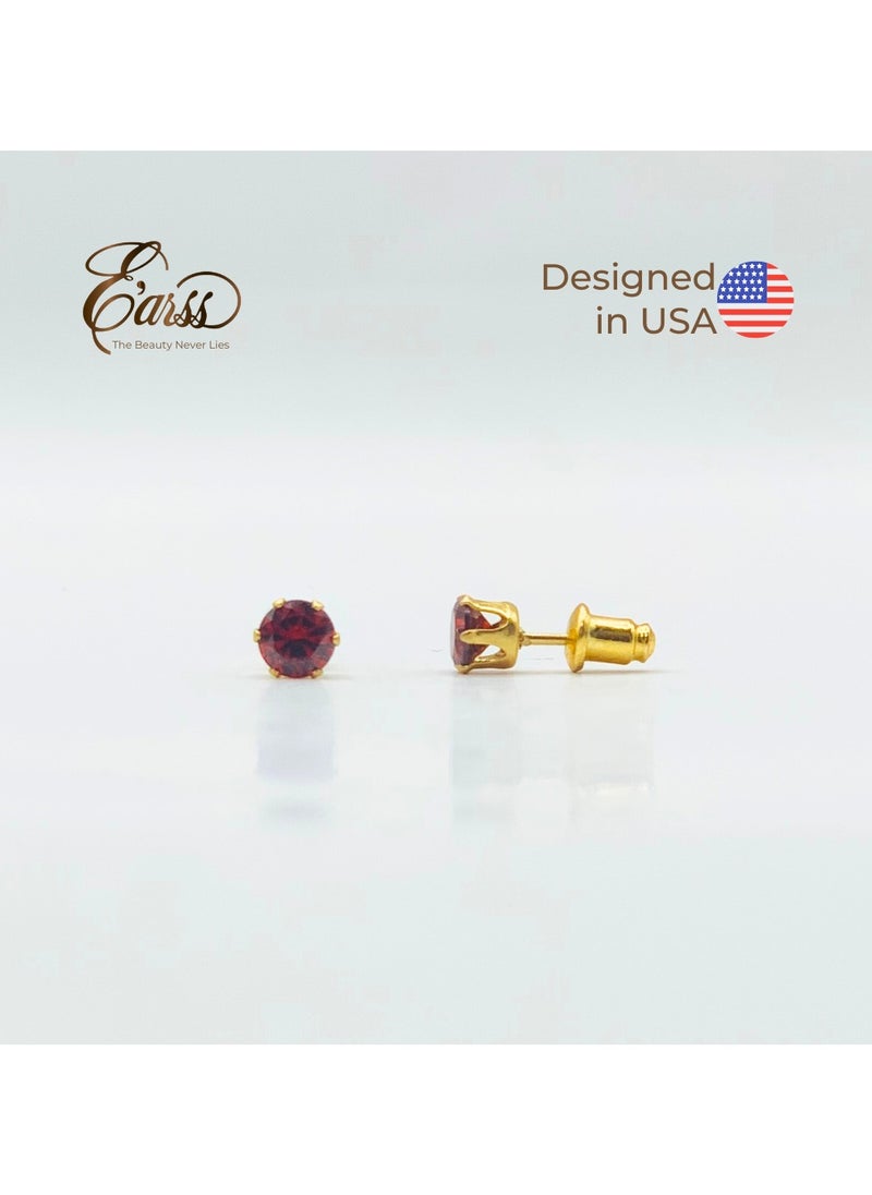Earss Ruby Birth Stone July Gold Earring | Stainless Steel | 18K Gold Plated  - Image 2