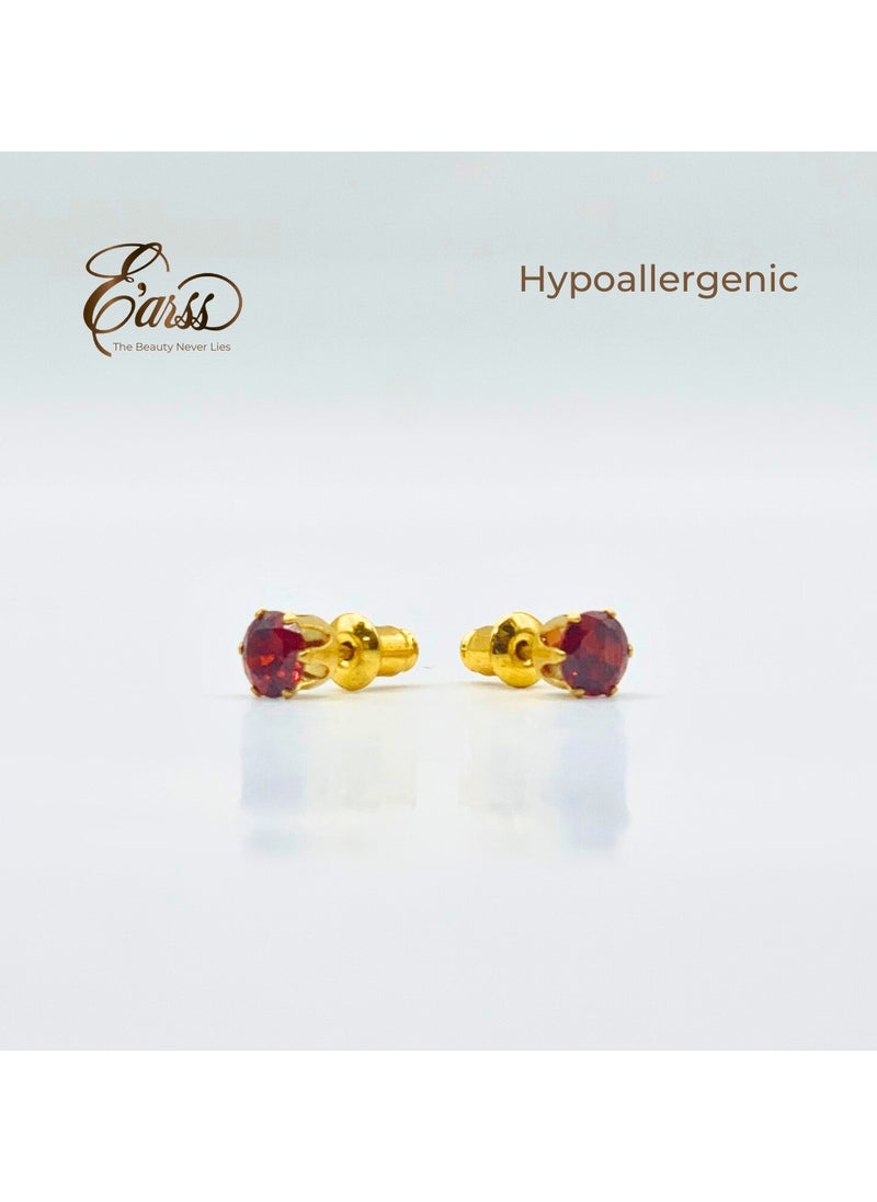 Earss Ruby Birth Stone July Gold Earring | Stainless Steel | 18K Gold Plated  - Image 3
