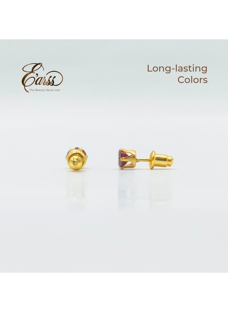 Earss Ruby Birth Stone July Gold Earring | Stainless Steel | 18K Gold Plated  - Image 4