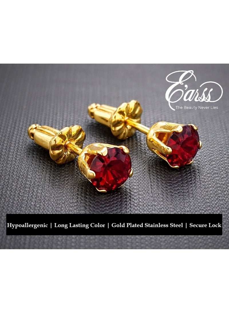 Earss Ruby Birth Stone July Gold Earring | Stainless Steel | 18K Gold Plated - Image 2