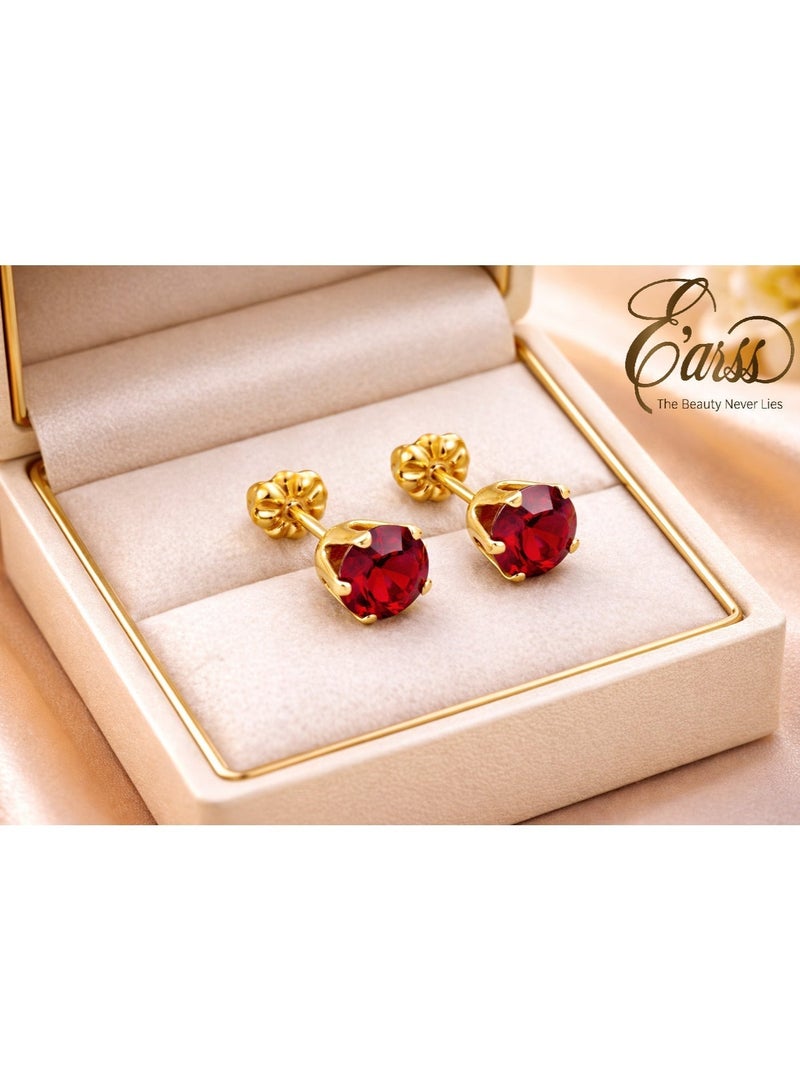 Earss Ruby Birth Stone July Gold Earring | Stainless Steel | 18K Gold Plated - Image 4