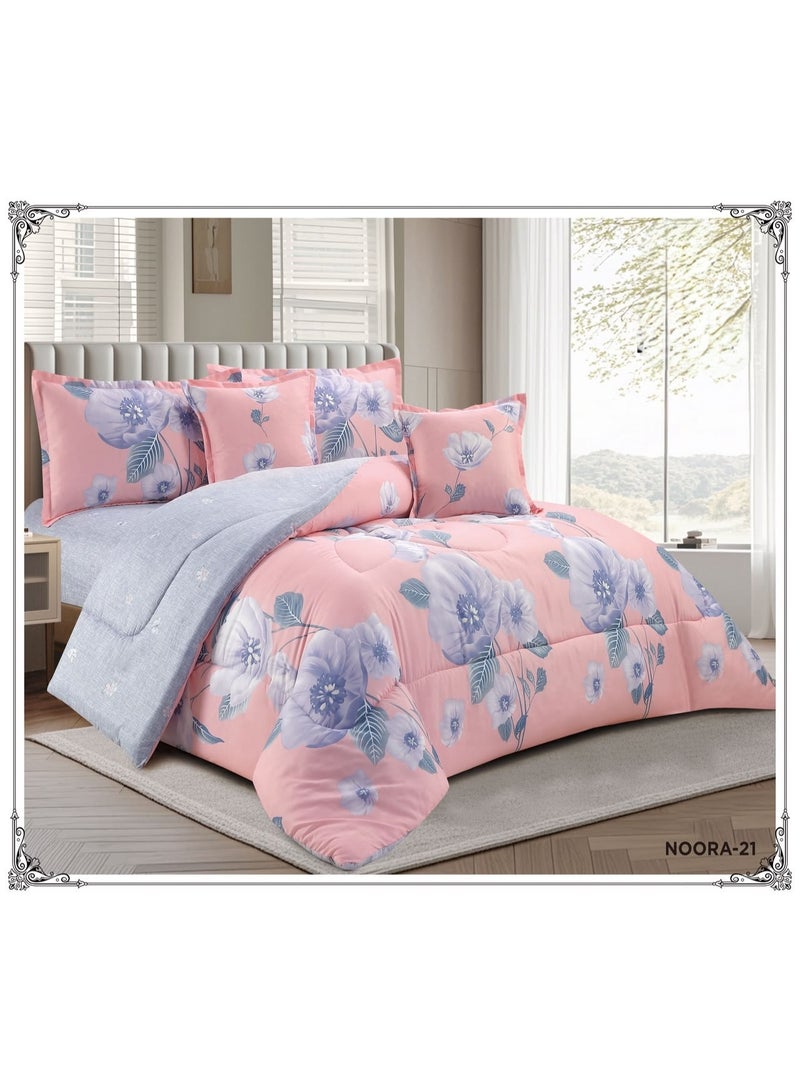 Luxurious and comfortable 6-piece floral summer bedspread set for a double bed (includes filling), size 220 x 240 cm.