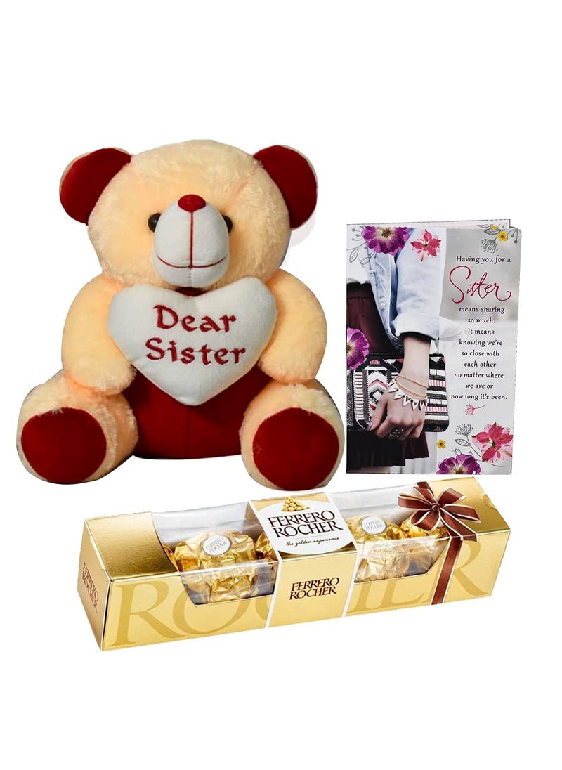 Saugat Traders Saugat Traders Gift for Sister Combo - Greeting Card & Soft Teddy Bear with Chocolate - Birthday - Rakhi Gift for Sister  - Image 1