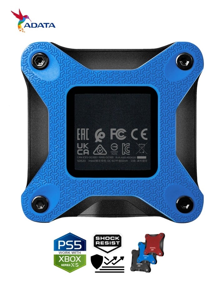 ADATA - SD620 2TB External Solid State Drive | Shock Resistance SSD Compatible with PS5 XBOX for Superfast Gaming USB 3.2 Gen2x2 Type-C | Blue - Image 1