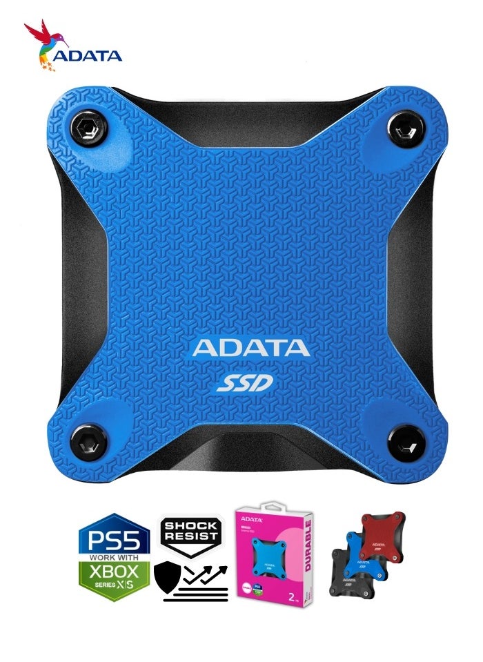 ADATA - SD620 2TB External Solid State Drive | Shock Resistance SSD Compatible with PS5 XBOX for Superfast Gaming USB 3.2 Gen2x2 Type-C | Blue - Image 1