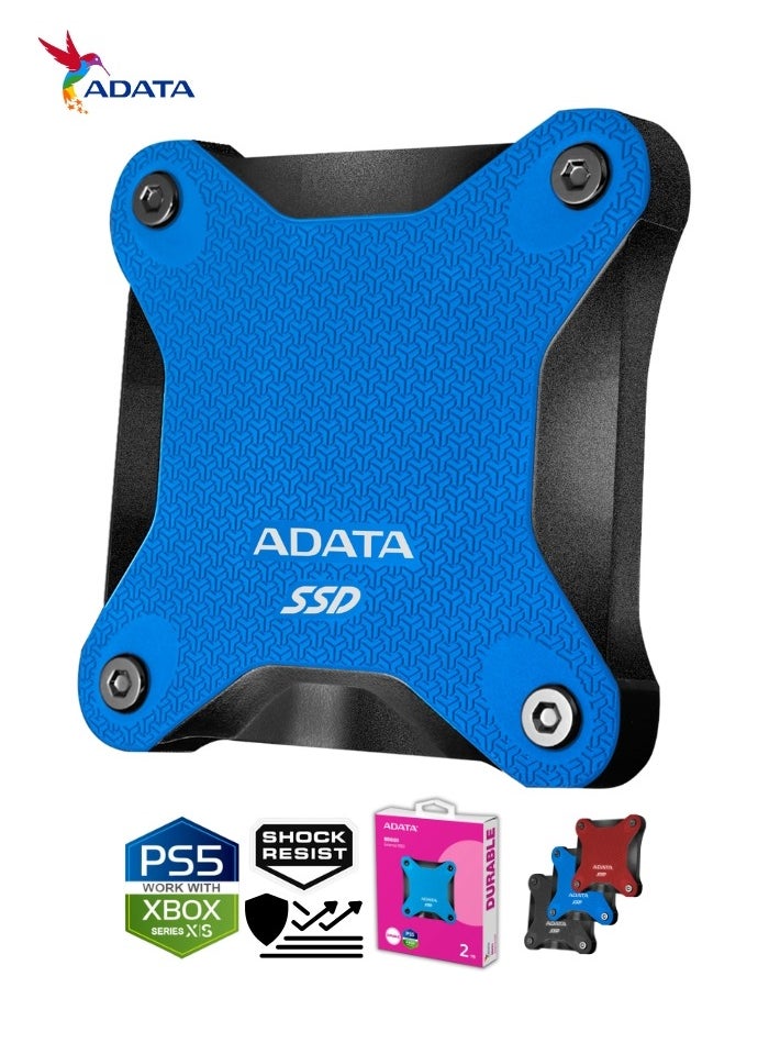 ADATA - SD620 2TB External Solid State Drive | Shock Resistance SSD Compatible with PS5 XBOX for Superfast Gaming USB 3.2 Gen2x2 Type-C | Blue - Image 1