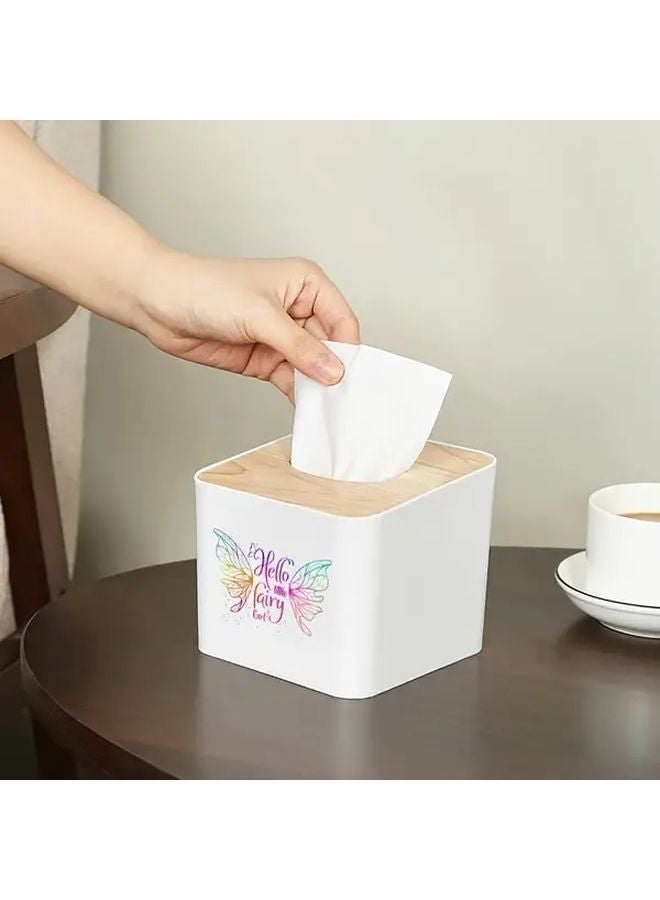 صندوق المناديل الخشبي ذو الغطاء مربع الشكل باللون الأبيض على الطراز الأوروبي للمعيشة والفنادق - Image 2