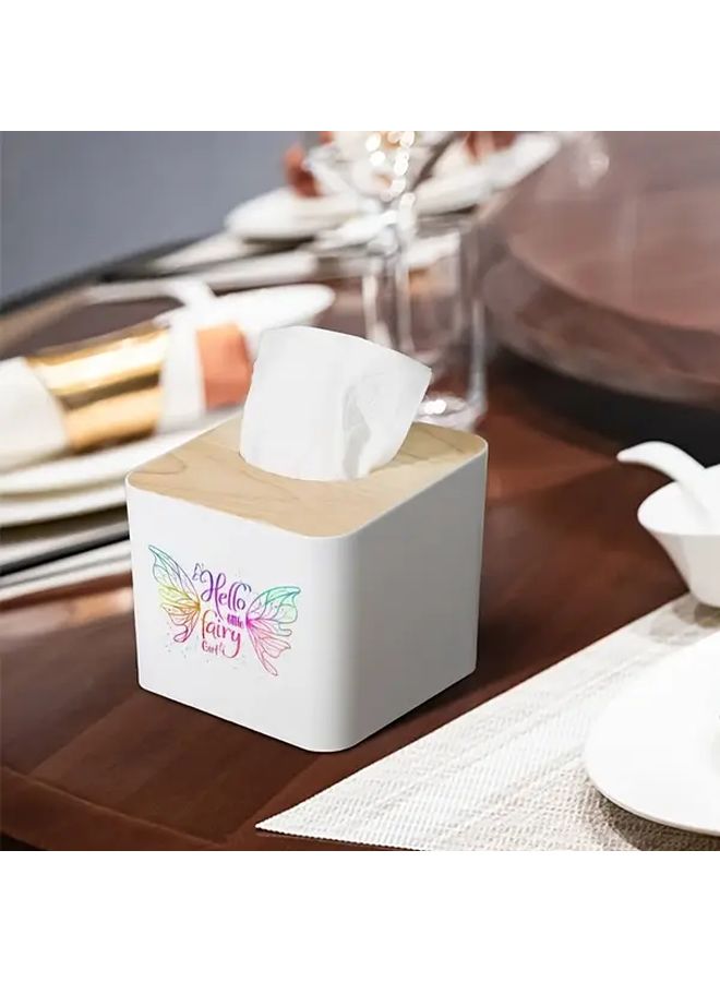 صندوق المناديل الخشبي ذو الغطاء مربع الشكل باللون الأبيض على الطراز الأوروبي للمعيشة والفنادق - Image 3