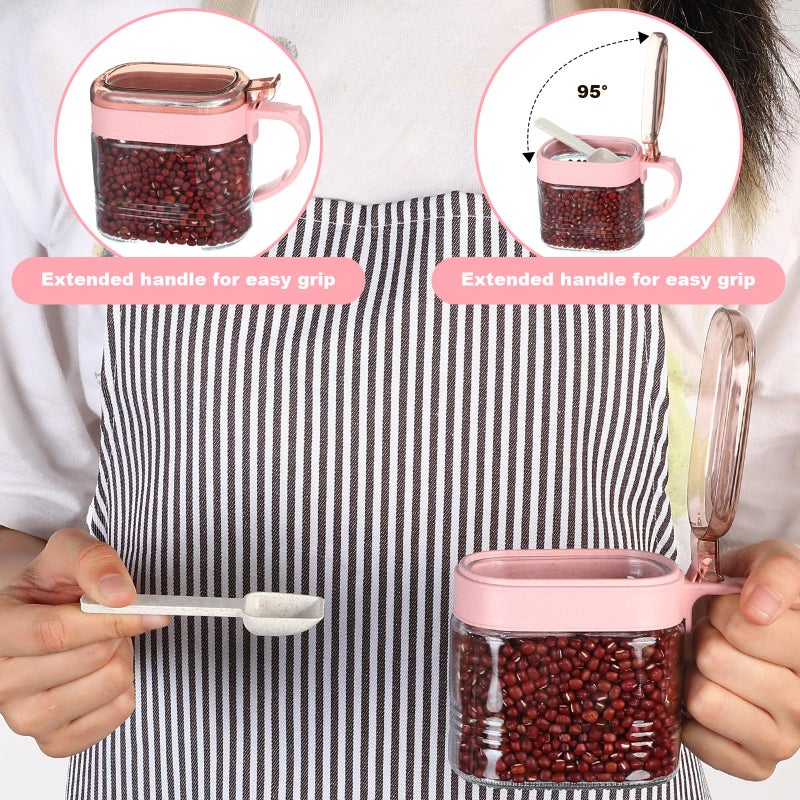 Lemecima 3 Pcs Pink Sugar Coffee Container Set Glass Condiment Jar Spice Container Station Organizer Set with Lable Stickers Scoop for Bean and Sugar Candy, Oats, Nuts - Image 5