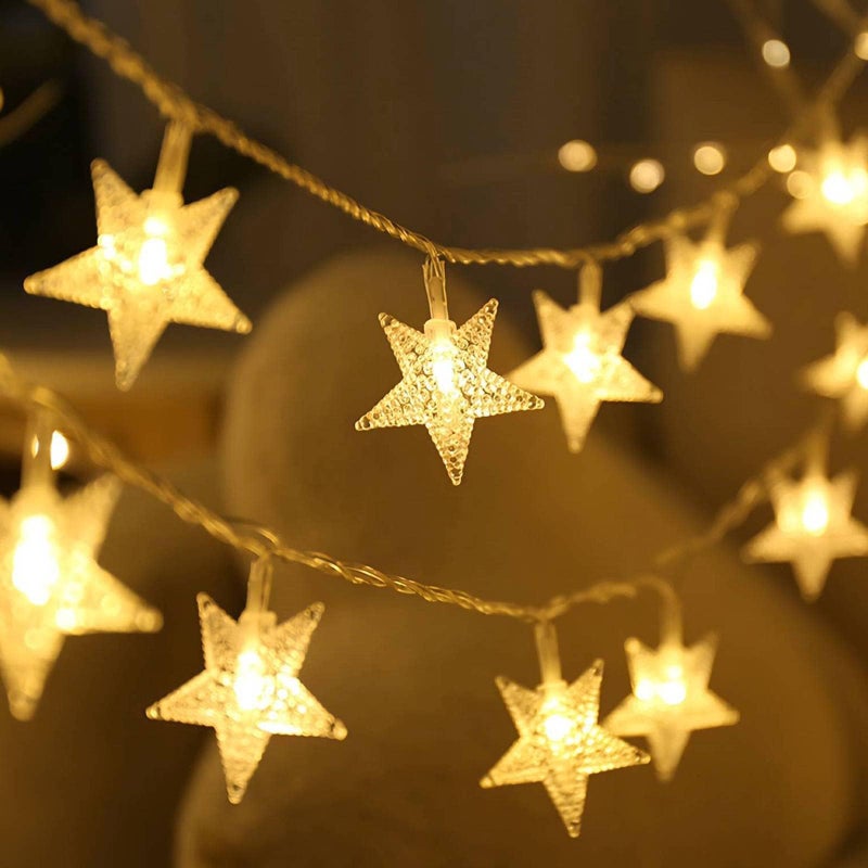 CESOF Ramadan Decorations Star String Lights, 20 FT 40 LED Battery Operated Twinkle Lights Warm White Cute Hanging Star Fairy Light for Bedroom Room Office Home Camper Indoor Outdoor Eid Xmas Tree Decor - Image 1