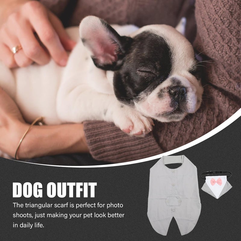 Formal Wedding Dog Suit And Bandana Set With Bow Tie Gray Vest Size L - Image 5