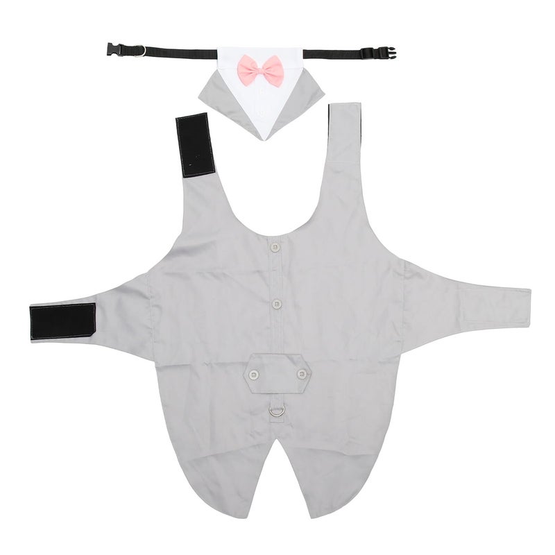 Formal Wedding Dog Suit And Bandana Set With Bow Tie Gray Vest Size L - Image 2