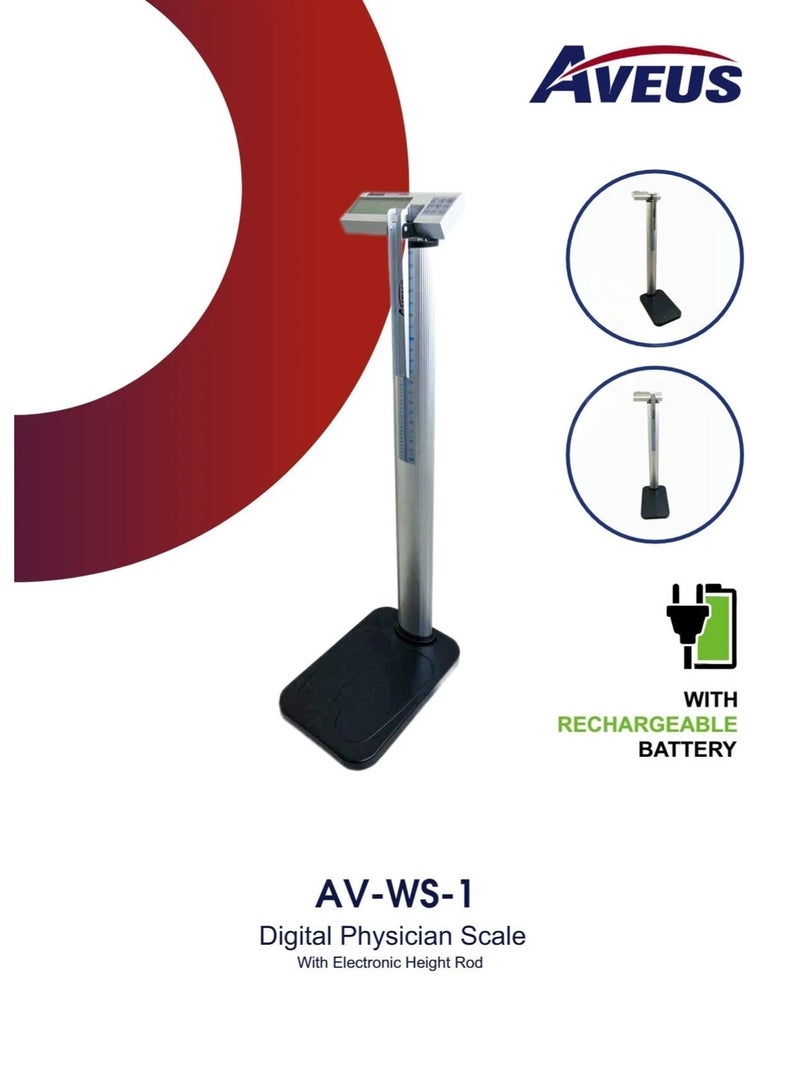 AVEUS Adult Weighing Scale with Electronic Height Rod, AVEUS AV-WS-1 - Image 1