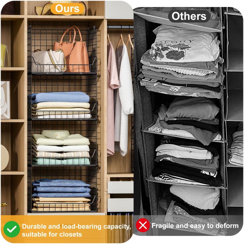 Jakyitvi 4-Tier Extra Height Stackable Closet Organizer â€“ Foldable Storage Bins for Sweaters, Jeans, and Clothes â€“ Sturdy Iron Mesh Shelves for Neat and Efficient Closet Storage â€“ Black - Image 3