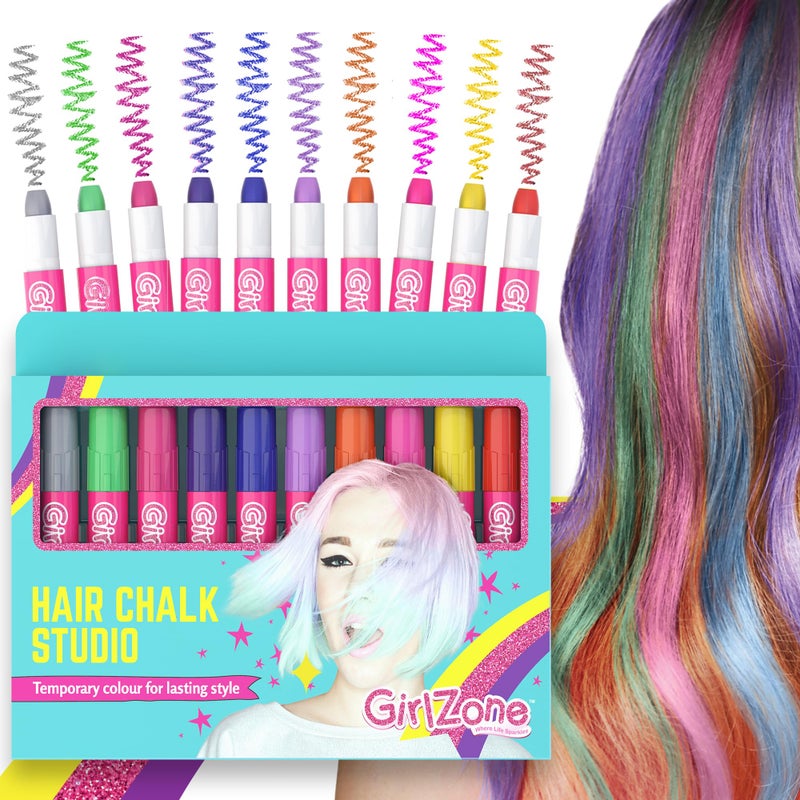 GirlZone GirlZone Hair Chalks Set, 10-Piece Temporary Hair Chalk For Kids, Easy to Apply and Remove Temporary Hair Color for Kids Dress Up Parties, Role Play, Gift-Ready Vibrant Girls Hair Chalk Set - Image 1