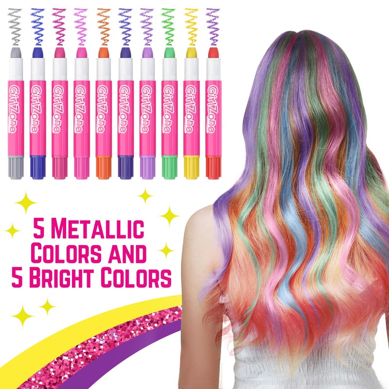 GirlZone GirlZone Hair Chalks Set, 10-Piece Temporary Hair Chalk For Kids, Easy to Apply and Remove Temporary Hair Color for Kids Dress Up Parties, Role Play, Gift-Ready Vibrant Girls Hair Chalk Set - Image 2