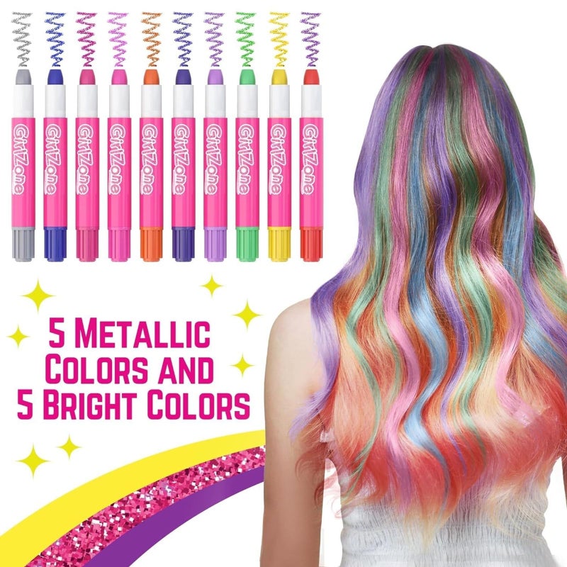 GirlZone Hair Chalks Set, 10-Piece Temporary Hair Chalk For Kids, Easy to Apply and Remove Temporary Hair Color for Kids Dress Up Parties, Role Play, Gift-Ready Vibrant Girls Hair Chalk Set - Image 2