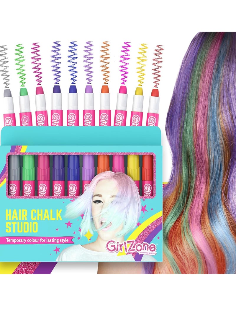 GirlZone GirlZone Hair Chalks Set, 10-Piece, Easy to Apply and Remove, Temporary Multicolor Hair Color for Kids Dress Up Parties, Role Play, Gift-Ready Vibrant  - Image 1